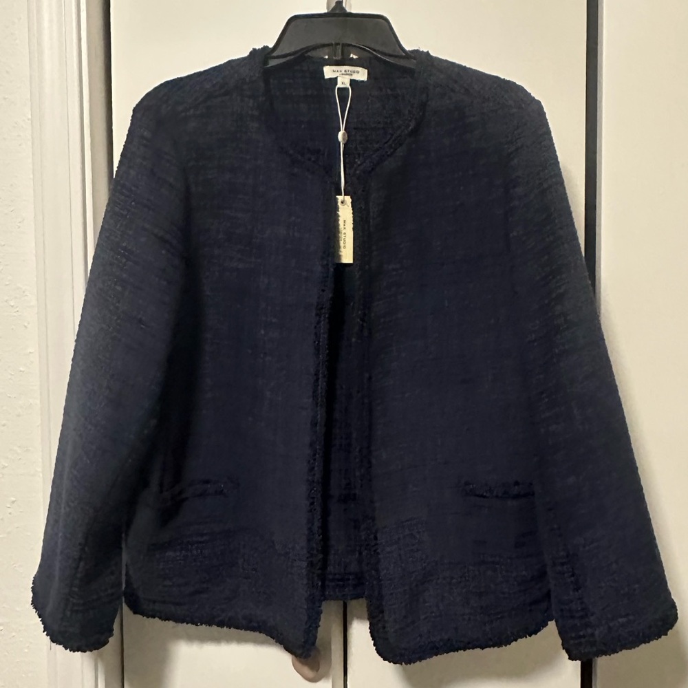 Max Studio London Navy Tweed Textured Blazer - Picture 2 of 7